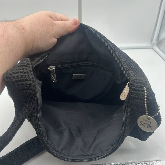 The Sak Woven Shoulder Bag Black Classic Pockets Minimalist Classic Lagenlook - Picture 12 of 12